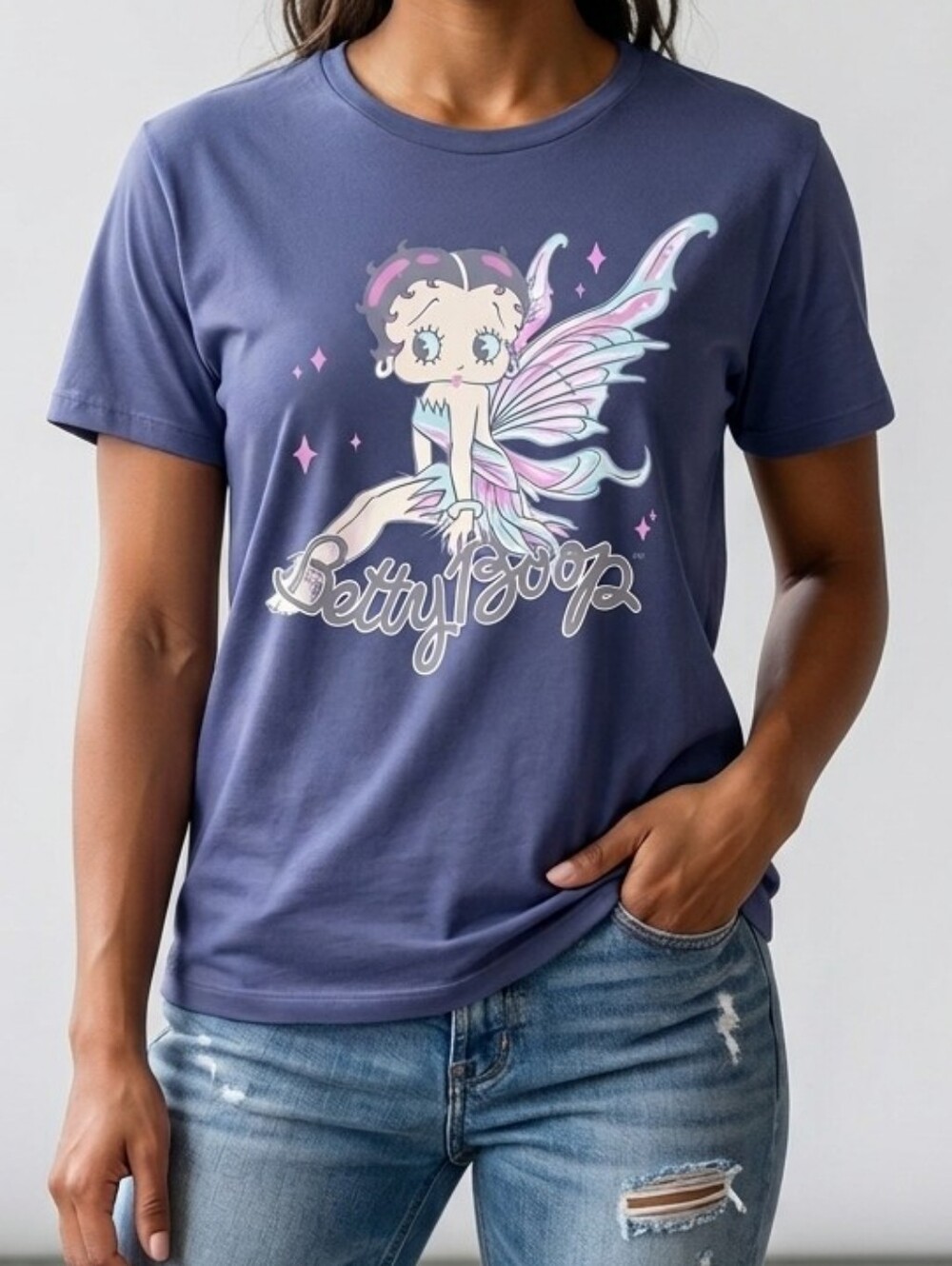 NWT Official Betty Boop Fairy Oversized Blue Graphic Tee Sz M
